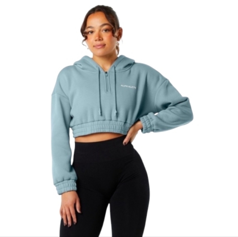 Alphalete Cropped Capital Hoodie Blue Women's Small